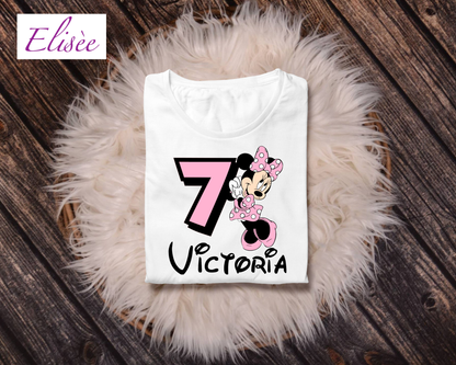 1 - 9 Jahre Personalisierbares Geburtstags Shirt Mädchen – Maus Motiv mit Alter & Name | Babybody oder Kinder T-Shirt