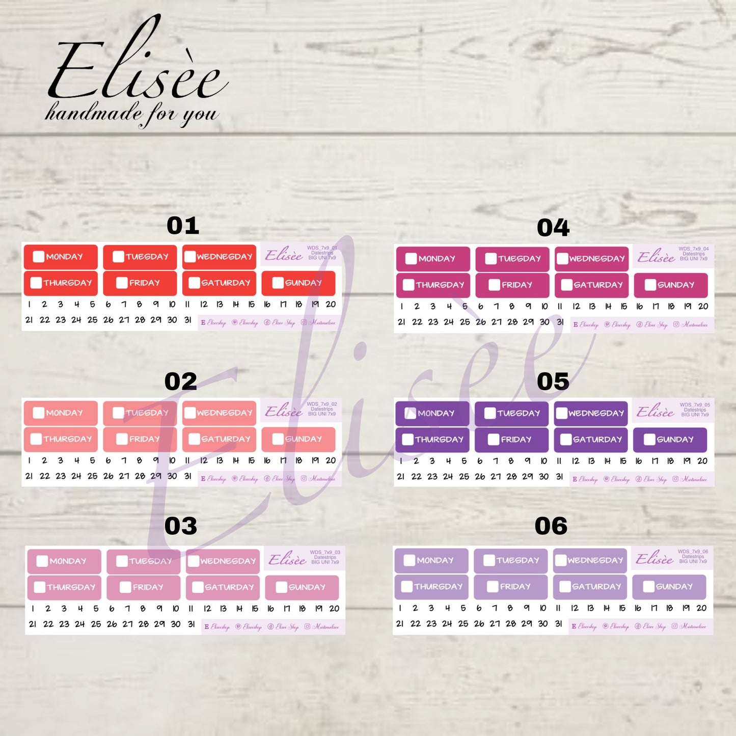 7x9 Wochentage Sticker in verschiedenen Farben | 7x9 | Aufkleber  | Erin Condren | PlumPaper