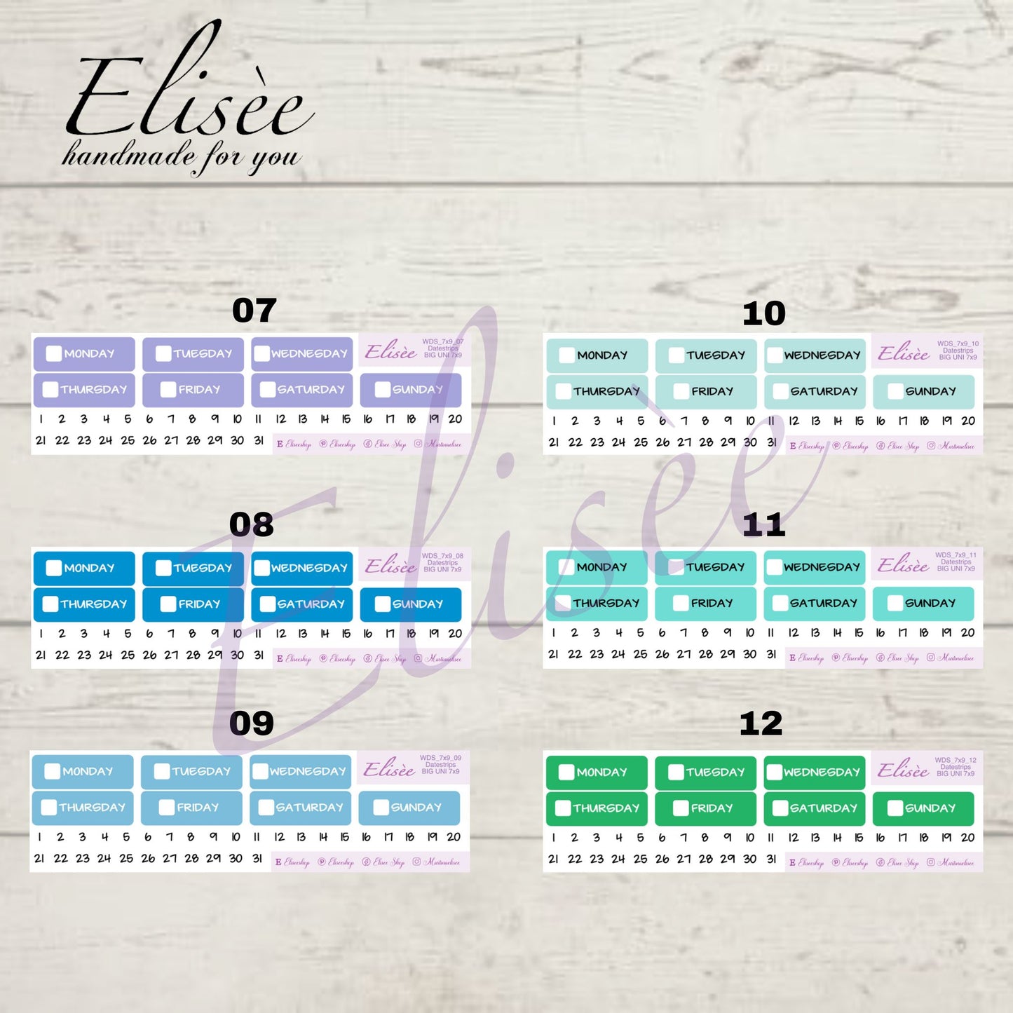 7x9 Wochentage Sticker in verschiedenen Farben | 7x9 | Aufkleber  | Erin Condren | PlumPaper
