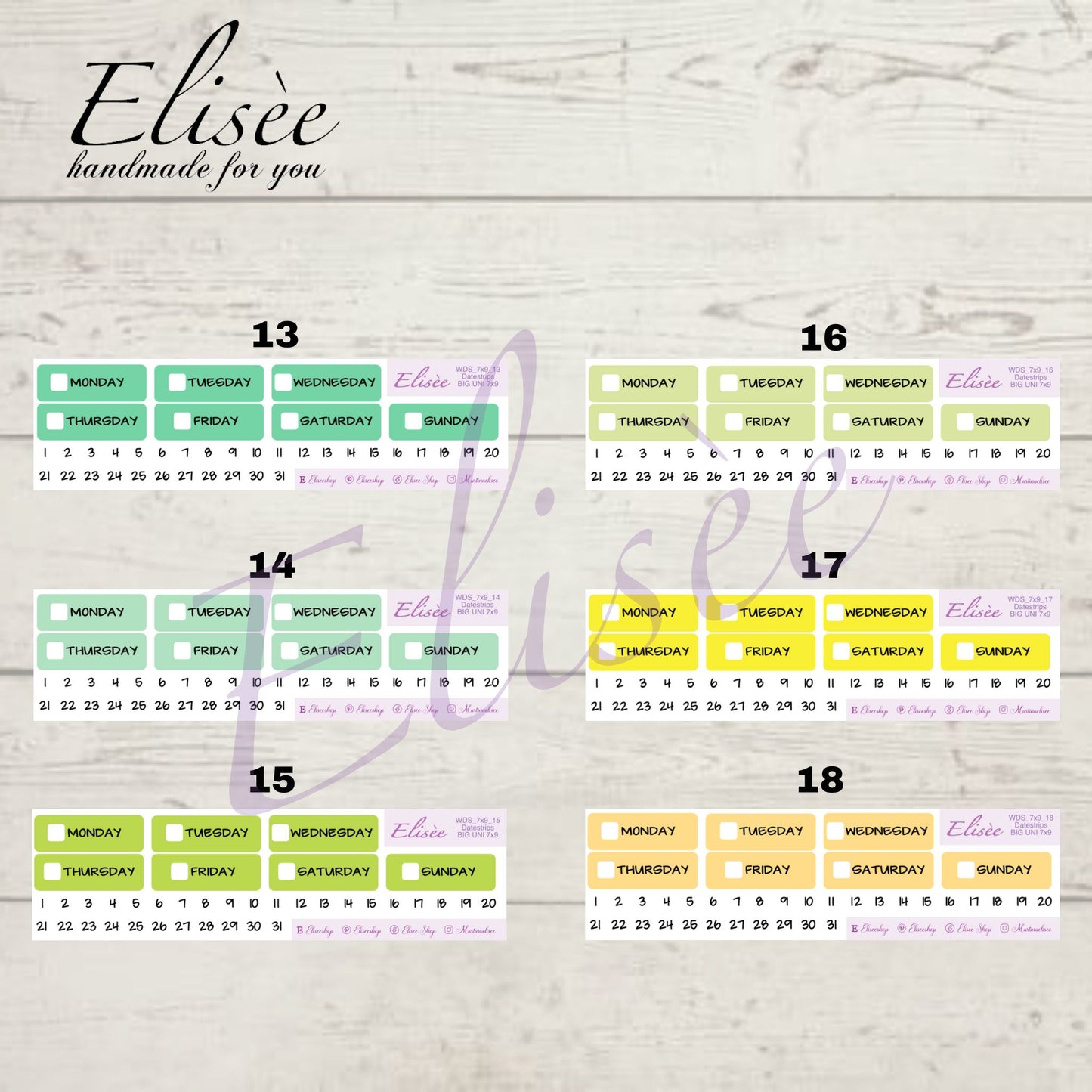 7x9 Wochentage Sticker in verschiedenen Farben | 7x9 | Aufkleber  | Erin Condren | PlumPaper