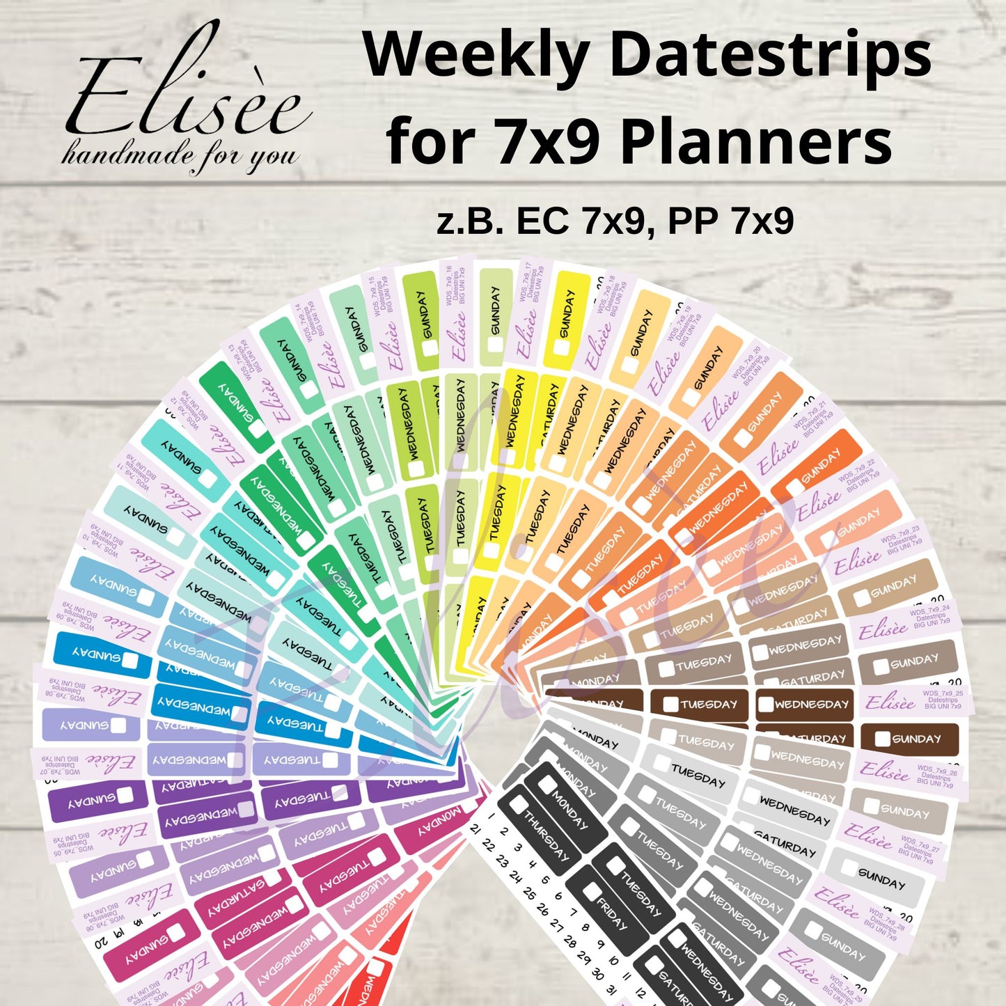 7x9 Wochentage Sticker in verschiedenen Farben | 7x9 | Aufkleber  | Erin Condren | PlumPaper